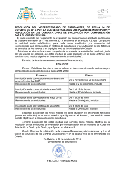 Resolución del Vicerrectorado de Estudiantes, por la que se