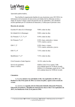 Horarios y calendario escolar curso 2015/16