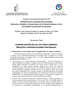 PRESENCIA DE LA IGLESIA EN LA CIUDAD Memorias, Desafíos y
