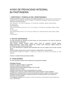AVISO DE PRIVACIDAD INTEGRAL Bó PASTISSERIA
