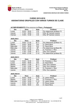2015-2016 Horarios asignaturas varios turnos