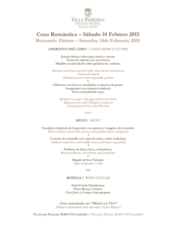 Cena Romántica – Sábado 14 Febrero 2015