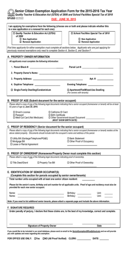 2015 - 2016 Senior Citizen Exemption Application Form