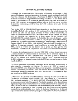 HISTORIA DEL DISTRITO DE RIEGO La historia del proyecto