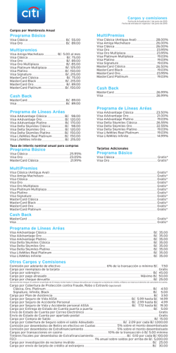 Tarifario de Tarjetas de Crédito