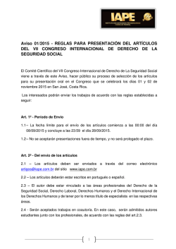 Aviso 01/2015 - REGLAS PARA PRESENTACIÓN DEL ARTÍCULOS