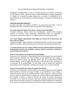 Aviso de privacidad - DEPSA Desarrollo de productos SA de CV