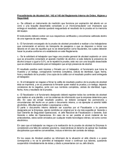 Procedimiento de Alcotest (Art 142 al 145 del Reglamento Interno