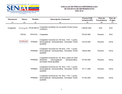 Precio de Referencias, Equipos de refrigeraci&oacute;n 2015