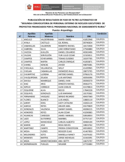 Resultados Fase de Filtro - Programa Nacional de Saneamiento Rural