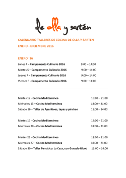 CALENDARIO TALLERES DE COCINA DE OLLA