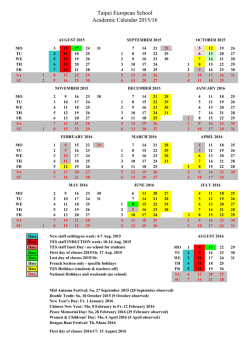 Taipei European School Academic Calendar 2015/16