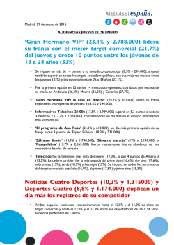 `Gran Hermano VIP` (23,1% y 2.788.000) lidera su franja