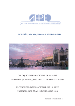 BOLETÍN, Año XIV, Número 1, ENERO de 2016 COLOQUIO