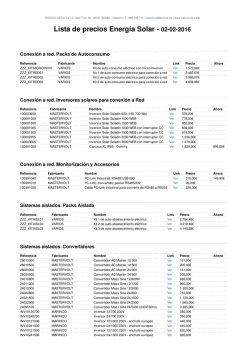 Lista de precios Energía Solar - 29-01-2016