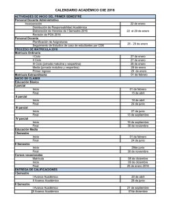 CALENDARIO ACADÉMICO CIIE 2016