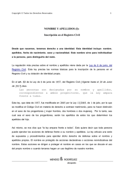 NOMBRE Y APELLIDOS (I): Inscripción en el Registro Civil