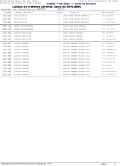 Listado de materias abiertas Curso de INVIERNO