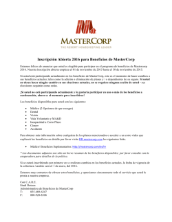 Inscripción Abierta 2016 para Beneficios de MasterCorp