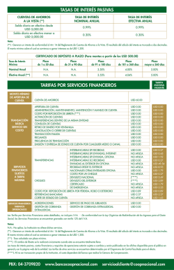 tasas de interés pasivas tarifas por servicios financieros