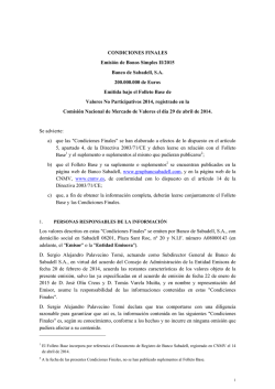 CONDICIONES FINALES Emisión de Bonos Simples II/2015 Banco