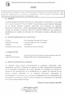 A.- OBJETO La Municipalidad Distrital de Pimentel de conformidad