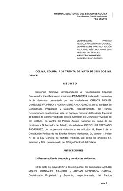 COLIMA, COLIMA, A 30 TREINTA DE MAYO DE 2015 DOS MIL