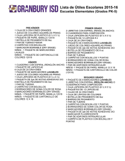 Lista de Útiles Escolares 2015-16 Escuelas Elementales (Grados
