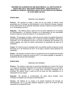 Resumen de acuerdos de UBS Bank México del 24 de Abril de 2015