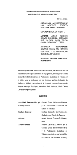 Sentencia que REVOCA el acuerdo CE/2015/030, de veinte de abril
