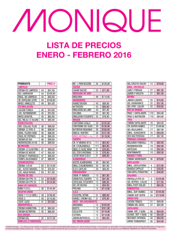LISTA DE PRECIOS ENERO d FEBRERO 2016