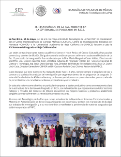 El Tecnológico de La Paz, presente en la XV Semana de Posgrado