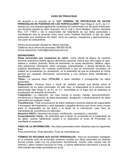 AVISO DE PRIVACIDAD De acuerdo a lo