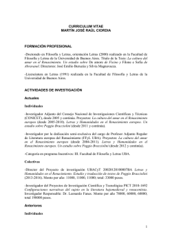 CURRICULUM VITAE - Posgrado de la Facultad de Filosof&iacute;a y