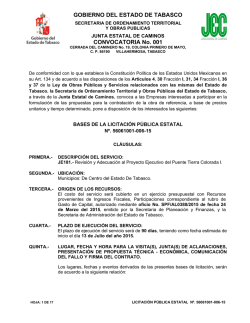 GOBIERNO DEL ESTADO DE TABASCO CONVOCATORIA No. 001