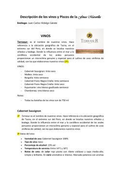 Descripción de los vinos y Piscos de la Finca Maravilla VINOS