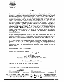 Aviso Resolucion No 4607 de 2015 Cancelacion Programas