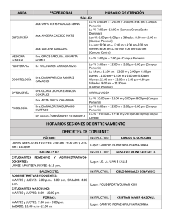 HORARIOS SESIONES DE ENTRENAMIENTO DEPORTES DE