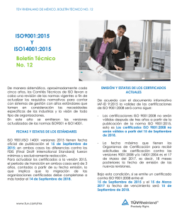 Boletín técnico no 12 ISO 9001:2015 y ISO 14001