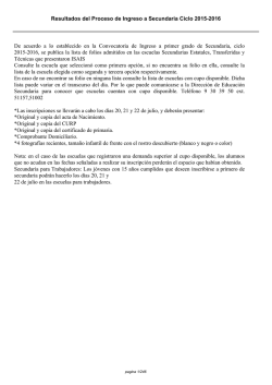 Resultados del Proceso de Ingreso a Secundaria Ciclo 2015