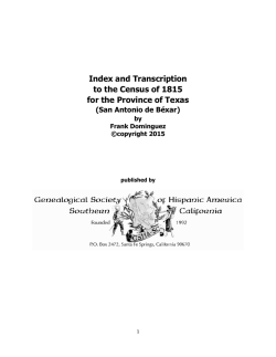 and Transcription to the Census of 1815 for the Province of Texas