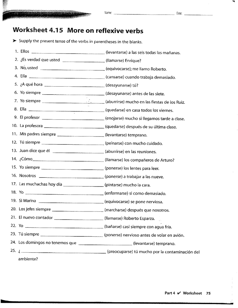 Worksheet 4 15 Reflexive Verbs Answer Key Itsme Winchelle