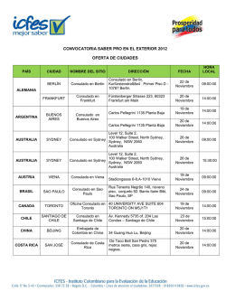 convocatoria saber pro en el exterior 2012 oferta de ciudades