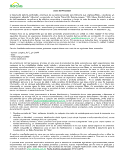 Aviso de Privacidad El tratamiento legítimo, controlado e