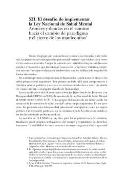 XII. El de safío de implementar la Ley Nacional de Salud Mental