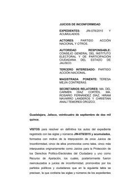 jin-078/2015 y acumulados. actores - Tribunal Electoral del Estado