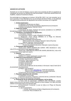 ANUNCIO DE LICITACIÓN Aprobado por la Junta de Gobierno