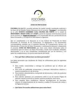 AVISO DE PRIVACIDAD FOCOMSA, S.A. de C.V., sociedad