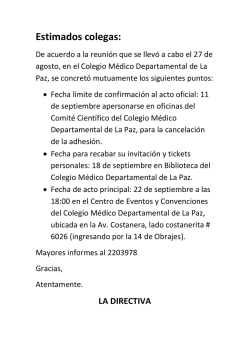 Estimados colegas: - Colegio Médico Departamental de La Paz