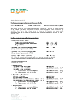 Tarifas para operaciones en buque Ro-Ro